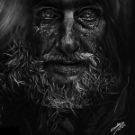 Homeless man based on a photo by Lee Jeffries - White pencil and pen on black paper